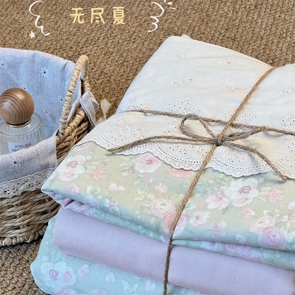 91家纺网 家纺一手货源 找家纺 （总）2024新款全棉印花双层纱四件套--蕾丝花边款