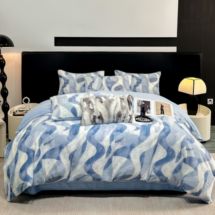 91家纺网 家纺一手货源 找家纺 （总）舒慕家纺 2025新款高克重兔兔绒兔毛绒牛奶绒印花四件套