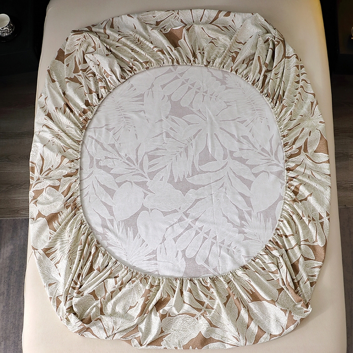 91家纺网 家纺一手货源 找家纺 贝兰仙奴 2024新款亲肤舒适全棉磨毛多规格系列单床笠 叶之恋咖