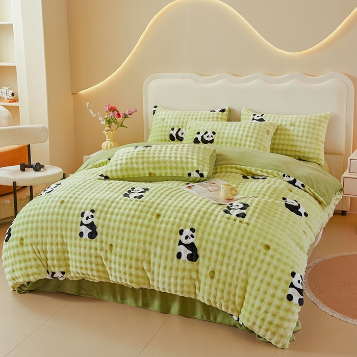 91家纺网 家纺一手货源 找家纺 巧格家纺 2025新款A类加厚泡泡牛奶绒印花工艺立体泡泡四件套（买家秀联系商家） 墨蝶翩斑