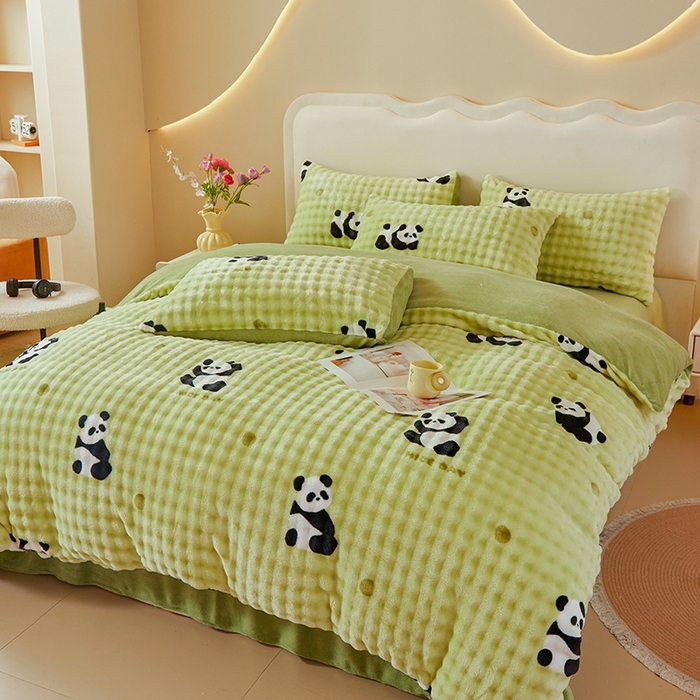 91家纺网 家纺一手货源 找家纺 巧格家纺 2025新款A类加厚泡泡牛奶绒印花工艺立体泡泡四件套（买家秀联系商家） 墨蝶翩斑