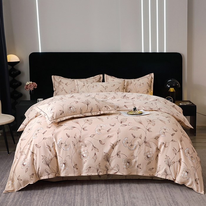 91家纺网 家纺一手货源 找家纺 晶缦家纺 2024新款叶语系纯棉全棉生态磨毛多规格四件套 美兮咖