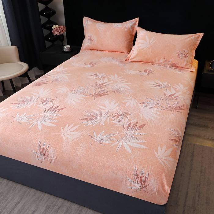 91家纺网 家纺一手货源 找家纺 晶缦家纺 2024新款叶语系纯棉全棉生态磨毛多规格单床笠 枫叶情怀粉