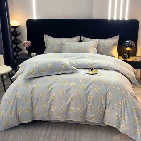 91家纺网 家纺一手货源 找家纺 晶缦家纺 2024新款叶语系纯棉全棉生态磨毛多规格四件套 絮语绿