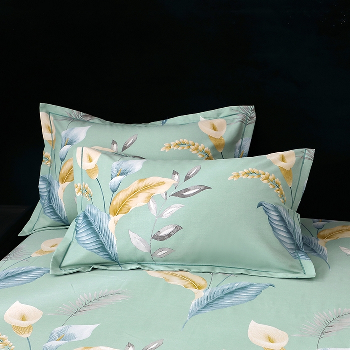 91家纺网 家纺一手货源 找家纺 晶缦家纺 2024新款叶语系纯棉全棉生态磨毛多规格单床笠 云瑶蓝