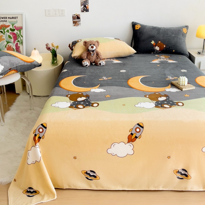 91家纺网 家纺一手货源 找家纺 艾橙家纺 2024新款A类加厚牛奶绒印花床单 梦星空