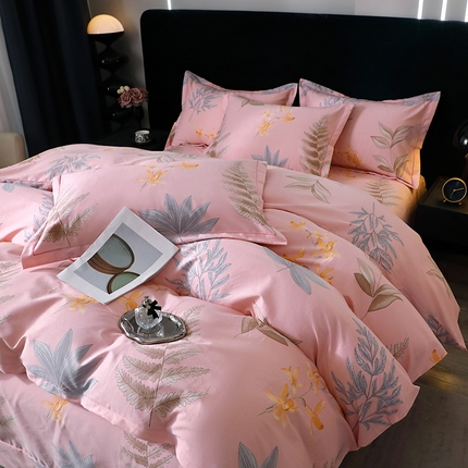 91家纺网 家纺一手货源 找家纺 （总）2025新款叶语系·纯棉全棉生态磨毛多规格四件套活性加厚保暖印花床单款床笠款斜纹三件套