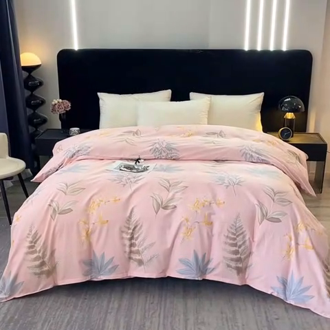 91家纺网 家纺一手货源 找家纺 晶缦家纺 2024新款叶语系纯棉全棉生态磨毛多规格单被套 相思叶粉