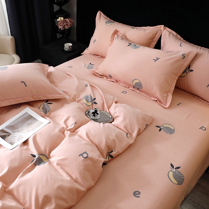 91家纺网 家纺一手货源 找家纺 晶缦家纺 2024新款叶语系纯棉全棉生态磨毛多规格四件套 情怀粉