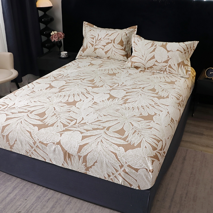 91家纺网 家纺一手货源 找家纺 晶缦家纺 2024新款叶语系纯棉全棉生态磨毛多规格单床笠 叶之恋咖