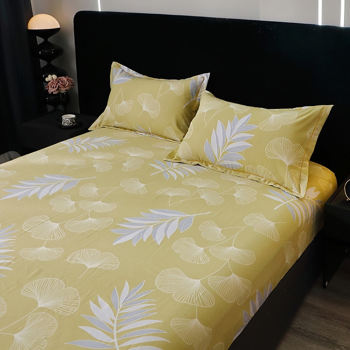 91家纺网 家纺一手货源 找家纺 晶缦家纺 2024新款叶语系纯棉全棉生态磨毛多规格单床笠 迷迭香黄