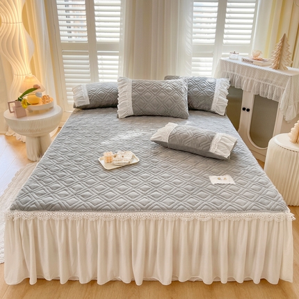 91家纺网 家纺一手货源 找家纺 （总）乐朵家居 2025秋冬 米娅 牛奶绒 夹棉床裙