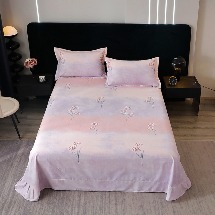 91家纺网 家纺一手货源 找家纺 晶缦家纺 2024新款叶语系纯棉全棉生态磨毛多规格单床单 兰菲尼粉