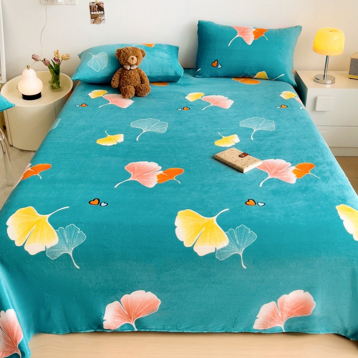 91家纺网 家纺一手货源 找家纺 艾橙家纺 2024新款A类加厚牛奶绒印花床单 晚秋