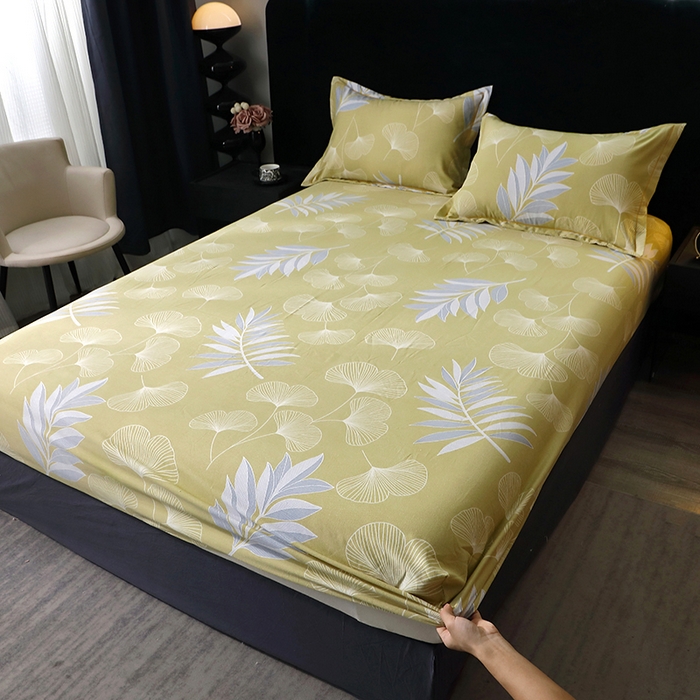 91家纺网 家纺一手货源 找家纺 晶缦家纺 2024新款叶语系纯棉全棉生态磨毛多规格单床笠 迷迭香黄