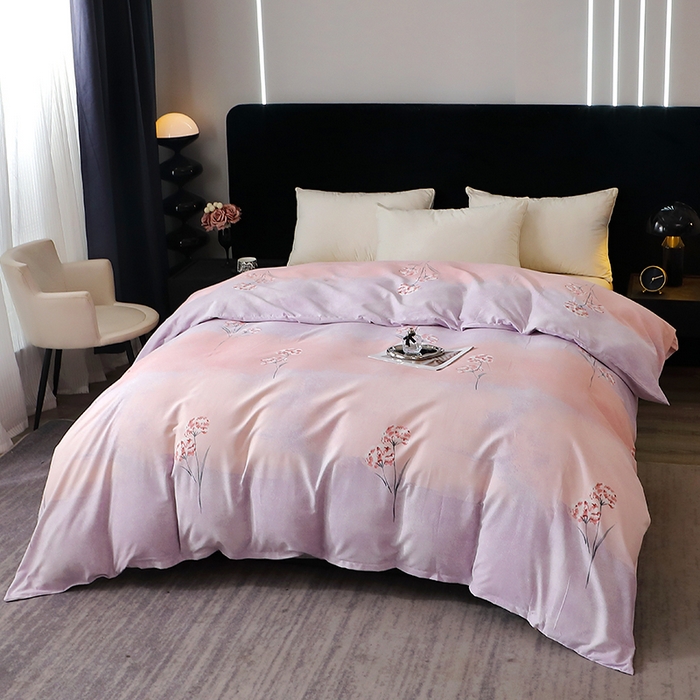 91家纺网 家纺一手货源 找家纺 晶缦家纺 2024新款叶语系纯棉全棉生态磨毛多规格单被套 兰菲尼粉