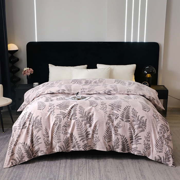 91家纺网 家纺一手货源 找家纺 晶缦家纺 2024新款叶语系纯棉全棉生态磨毛多规格单被套 本草花叶灰