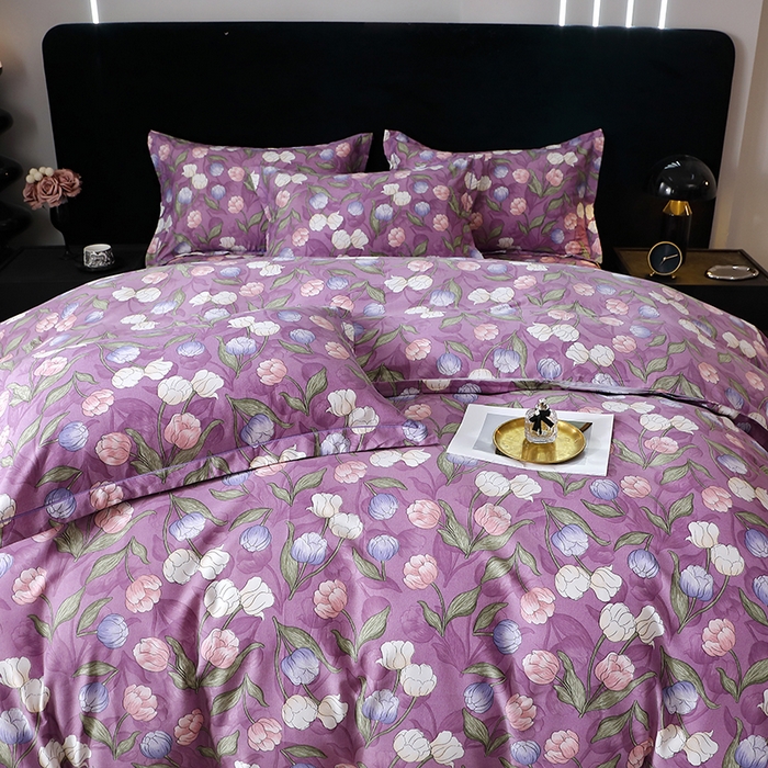 91家纺网 家纺一手货源 找家纺 晶缦家纺 2024新款叶语系纯棉全棉生态磨毛多规格四件套 拥抱花季