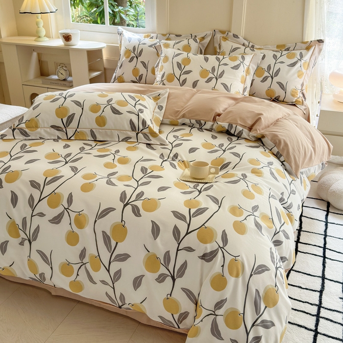 91家纺网 家纺一手货源 找家纺 7V 2024新款A类全棉四件套 橘颂