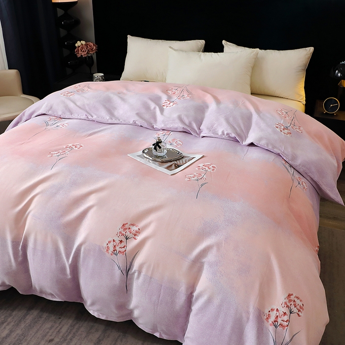 91家纺网 家纺一手货源 找家纺 晶缦家纺 2024新款叶语系纯棉全棉生态磨毛多规格单被套 兰菲尼粉