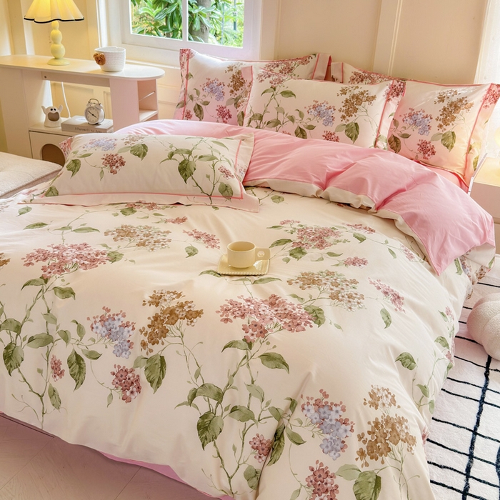 91家纺网 家纺一手货源 找家纺 7V 2024新款A类全棉四件套 南枝-粉