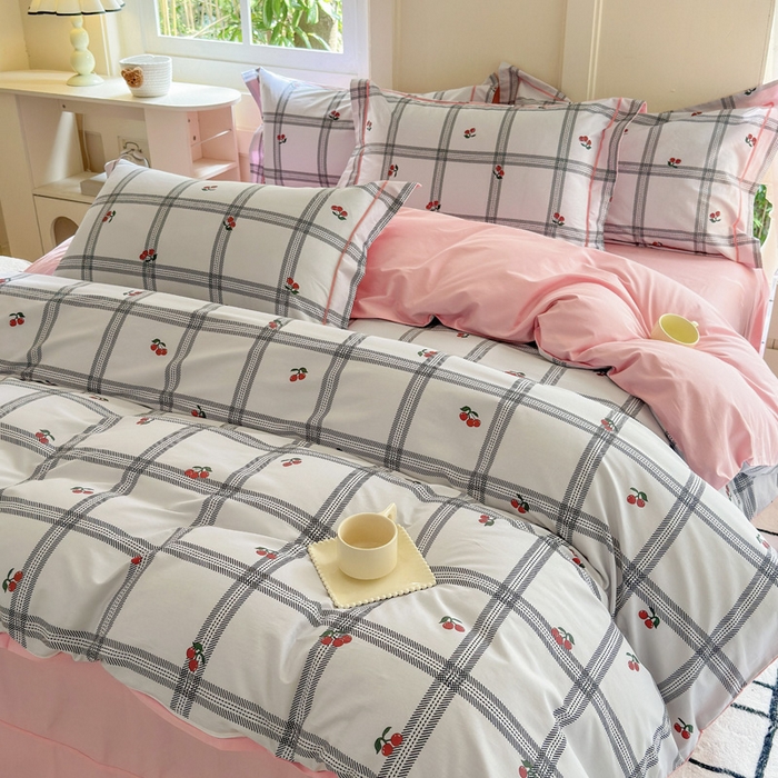 91家纺网 家纺一手货源 找家纺 7V 2024新款A类全棉四件套 樱桃丸子