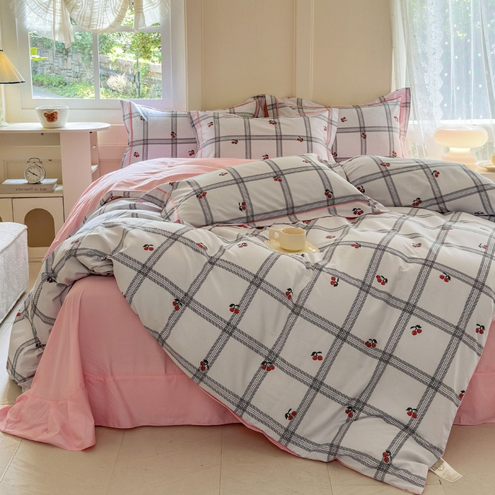 91家纺网 家纺一手货源 找家纺 7V 2024新款A类全棉四件套 樱桃丸子