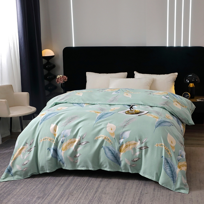 91家纺网 家纺一手货源 找家纺 晶缦家纺 2024新款叶语系纯棉全棉生态磨毛多规格单被套 云瑶蓝