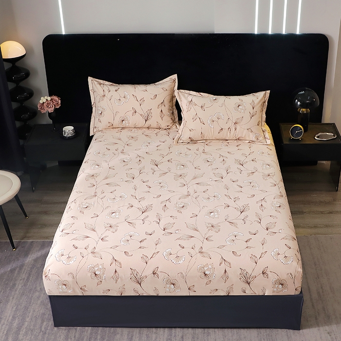 91家纺网 家纺一手货源 找家纺 晶缦家纺 2024新款叶语系纯棉全棉生态磨毛多规格单床笠 美兮咖