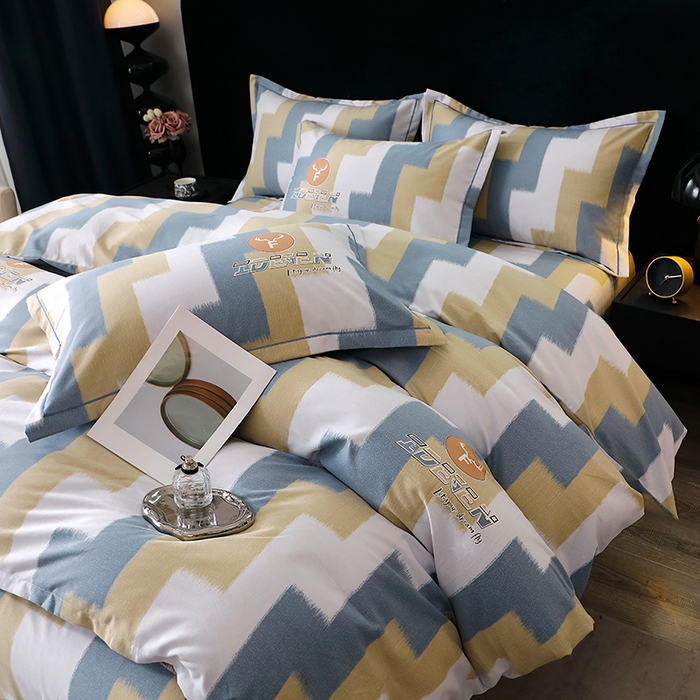 91家纺网 家纺一手货源 找家纺 晶缦家纺 2024新款叶语系纯棉全棉生态磨毛多规格四件套 菲尔顿蓝