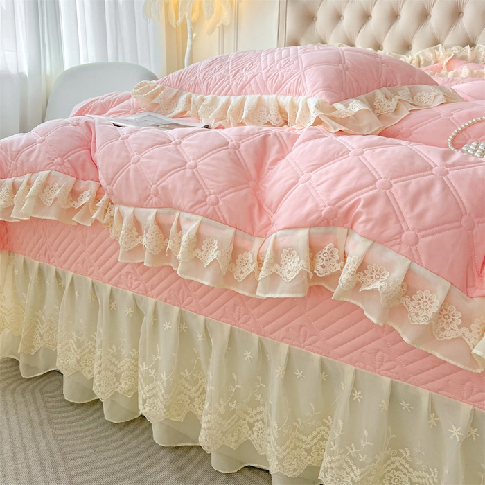 91家纺网 家纺一手货源 找家纺 虹星家纺 2024新款A类水洗棉夹棉床盖四件套 花黛-仙女粉