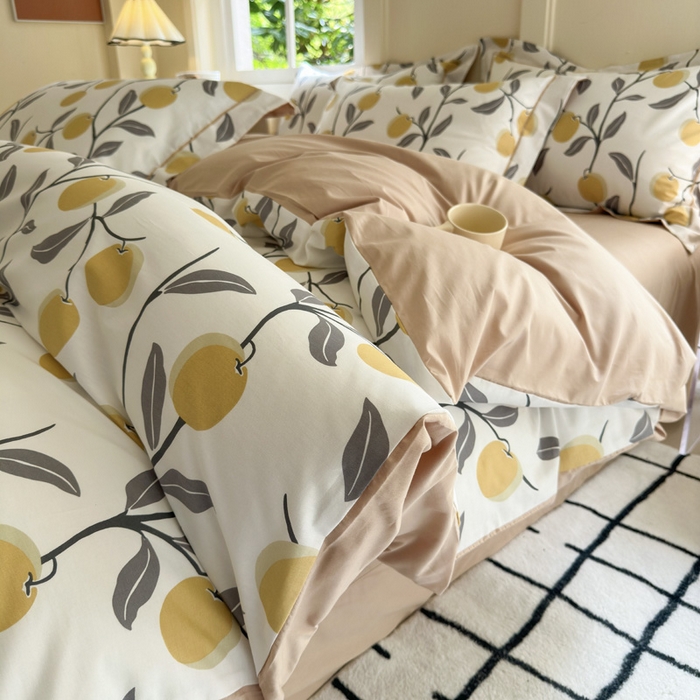 91家纺网 家纺一手货源 找家纺 7V 2024新款A类全棉四件套 橘颂