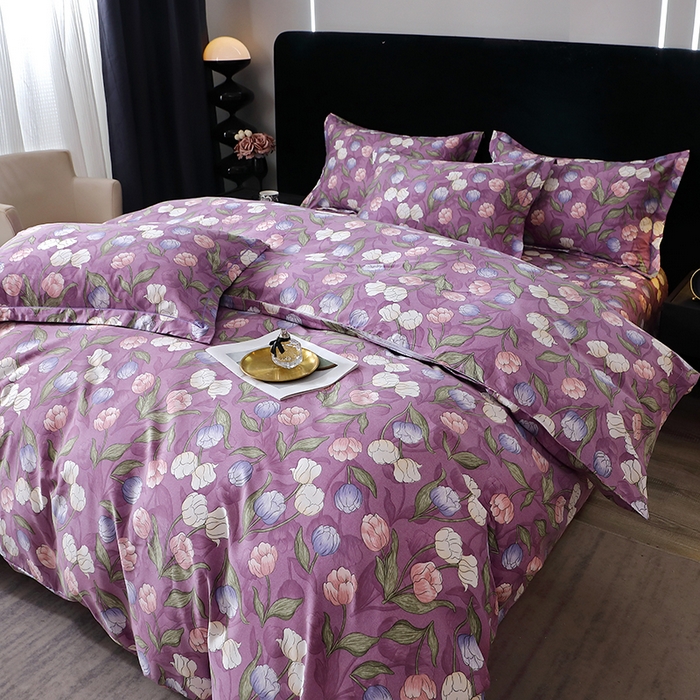 91家纺网 家纺一手货源 找家纺 晶缦家纺 2024新款叶语系纯棉全棉生态磨毛多规格四件套 拥抱花季