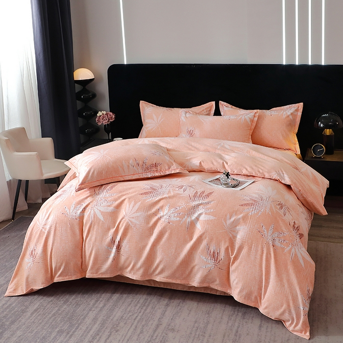 91家纺网 家纺一手货源 找家纺 晶缦家纺 2024新款叶语系纯棉全棉生态磨毛多规格四件套 枫叶情怀粉