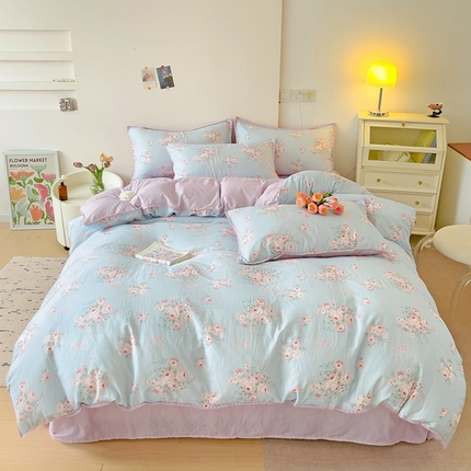 91家纺网 家纺一手货源 找家纺 静家居-简约原创家纺 2024新款A类全棉双层纱贝壳边系列四件套 天意