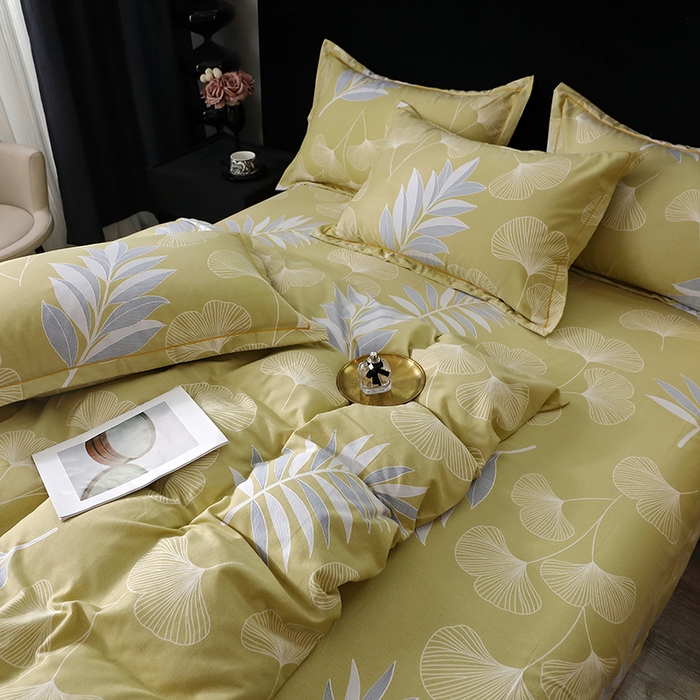 91家纺网 家纺一手货源 找家纺 晶缦家纺 2024新款叶语系纯棉全棉生态磨毛多规格四件套 迷迭香黄