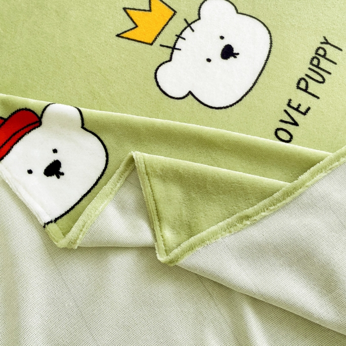 91家纺网 家纺一手货源 找家纺 艾橙家纺 2024新款A类加厚牛奶绒印花床单 皮皮熊（绿）