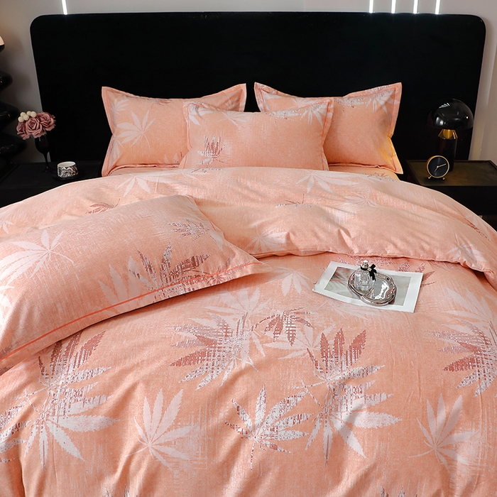 91家纺网 家纺一手货源 找家纺 晶缦家纺 2024新款叶语系纯棉全棉生态磨毛多规格四件套 枫叶情怀粉