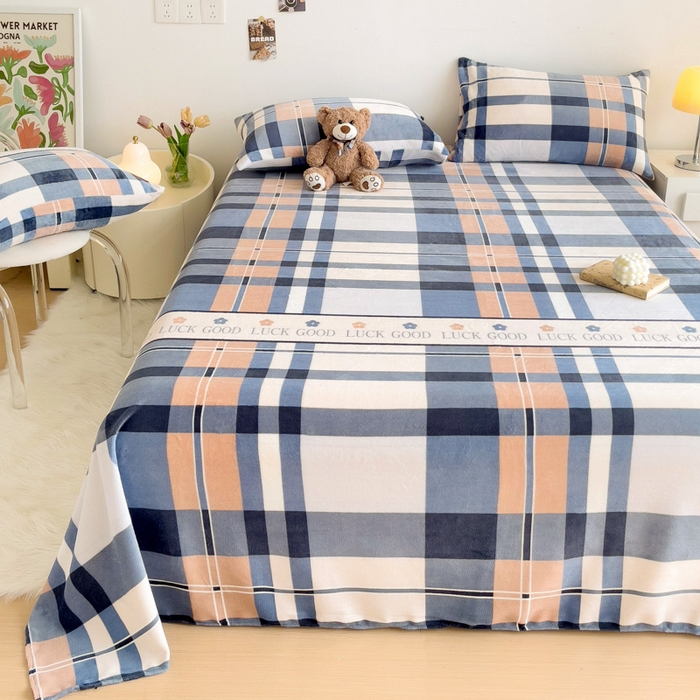 91家纺网 家纺一手货源 找家纺 艾橙家纺 2024新款A类加厚牛奶绒印花床单 五色格