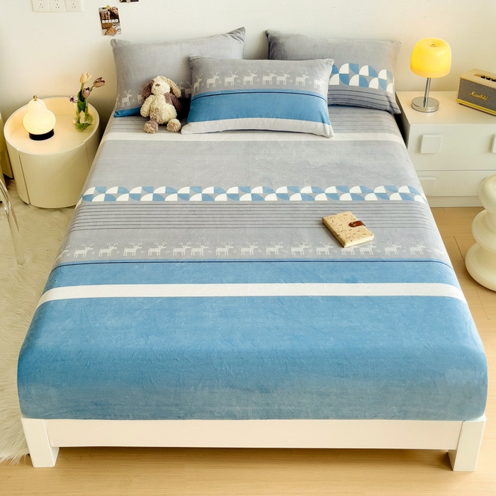 91家纺网 家纺一手货源 找家纺 艾橙家纺 2024新款A类加厚牛奶绒印花床笠 风车小鹿