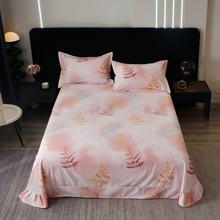 晶缦家纺 2024新款叶语系纯棉全棉生态磨毛多规格单床单 花羽庭粉