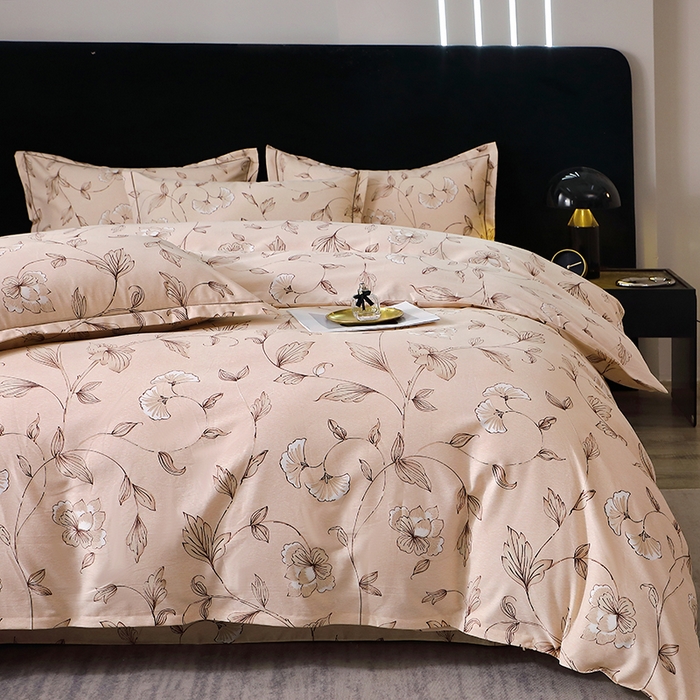 91家纺网 家纺一手货源 找家纺 晶缦家纺 2024新款叶语系纯棉全棉生态磨毛多规格四件套 美兮咖