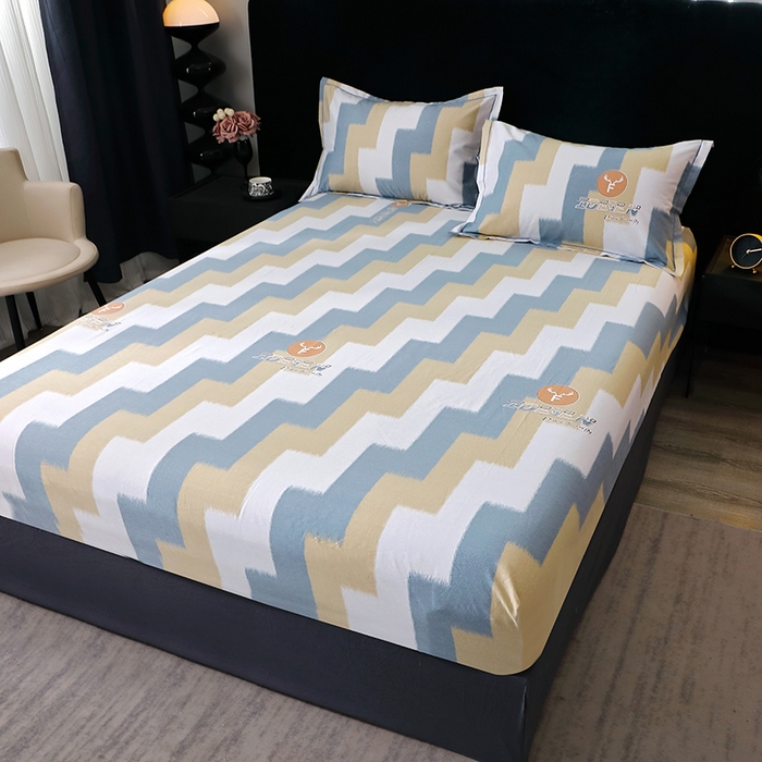 91家纺网 家纺一手货源 找家纺 晶缦家纺 2024新款叶语系纯棉全棉生态磨毛多规格单床笠 菲尔顿蓝