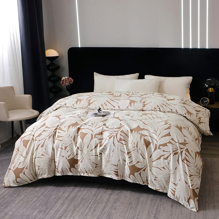 91家纺网 家纺一手货源 找家纺 晶缦家纺 2024新款叶语系纯棉全棉生态磨毛多规格单被套 叶之恋咖