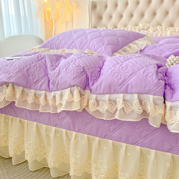 91家纺网 家纺一手货源 找家纺 虹星家纺 2024新款A类水洗棉夹棉床盖四件套 花黛-罗兰紫