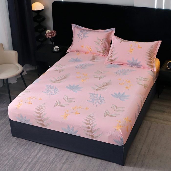 91家纺网 家纺一手货源 找家纺 晶缦家纺 2024新款叶语系纯棉全棉生态磨毛多规格单床笠 相思叶粉