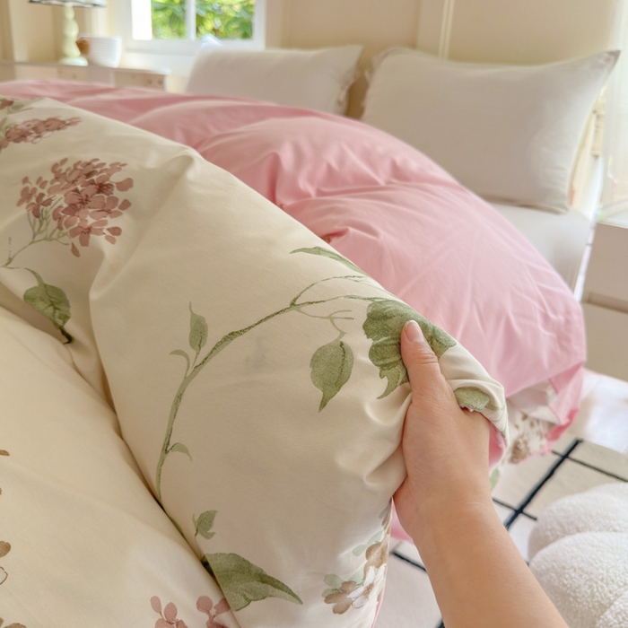 91家纺网 家纺一手货源 找家纺 7V 2024新款A类全棉四件套 南枝-粉