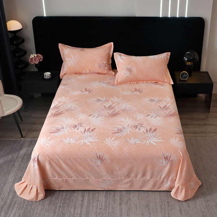 91家纺网 家纺一手货源 找家纺 晶缦家纺 2024新款叶语系纯棉全棉生态磨毛多规格单床单 枫叶情怀粉