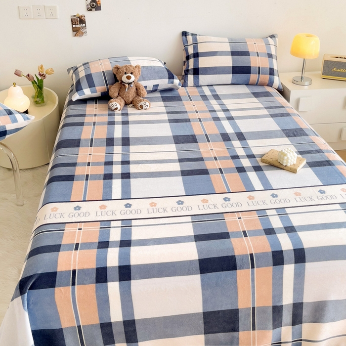 91家纺网 家纺一手货源 找家纺 艾橙家纺 2024新款A类加厚牛奶绒印花床单 五色格