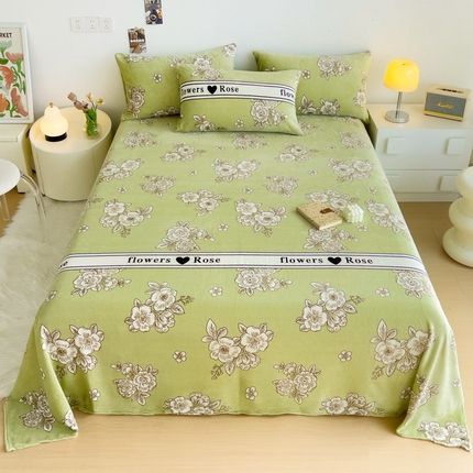 91家纺网 家纺一手货源 找家纺 艾橙家纺 2024新款A类加厚牛奶绒印花床单 玫瑰庄园